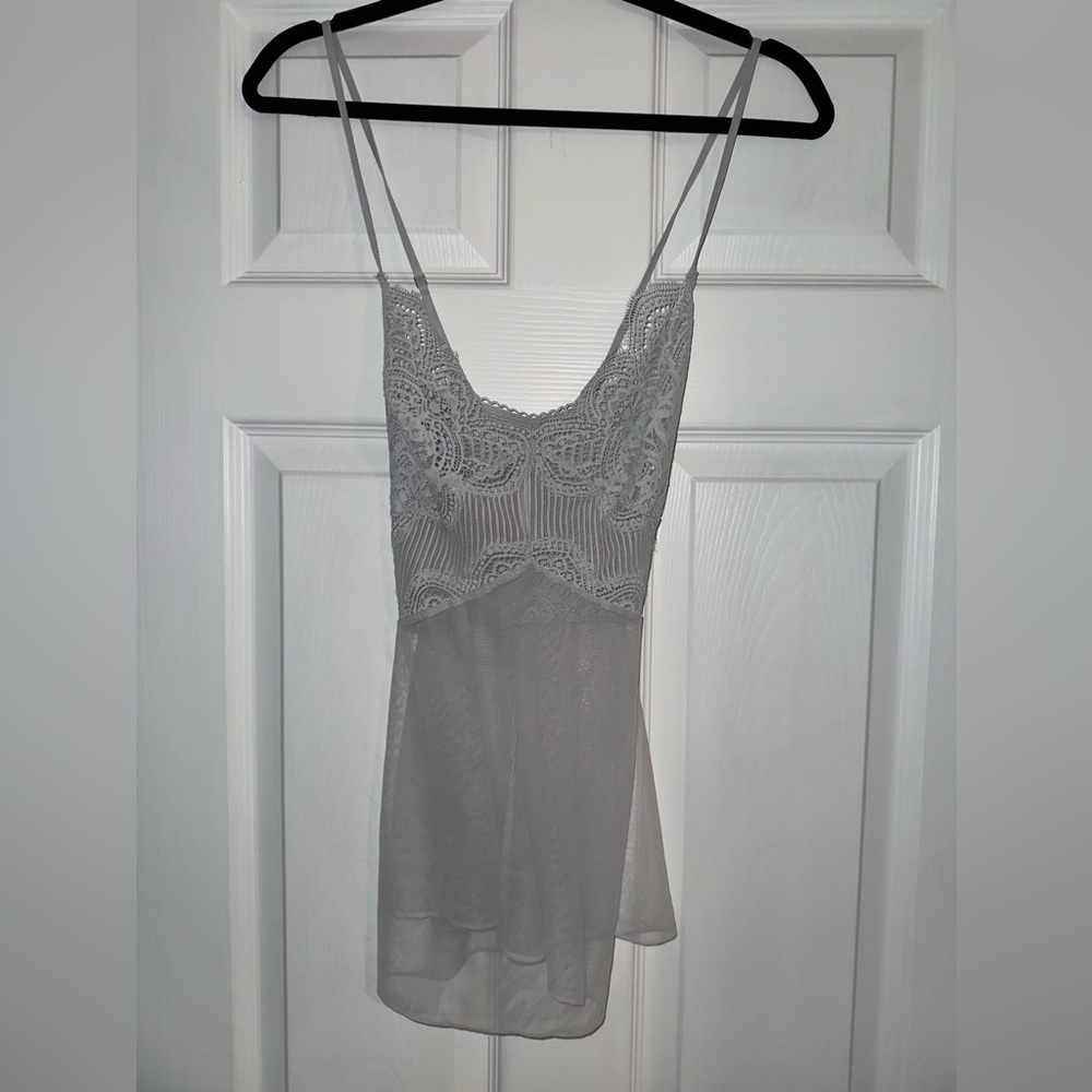 Victoria’s Secret Mesh Camisole Women Small Gray Cross Back Lingerie Chemise